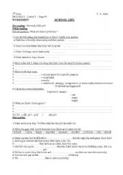 English Worksheet: School Life (module3, lesson5), 9th grade