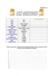 English worksheet: Questions - an information gap worksheet