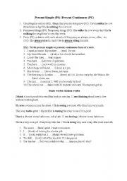 English Worksheet: PRESENT SIMPLE/PRESENT CONTINUOUS/STATE VERBS/ACTION VERBS