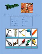 English Worksheet: Writing & unscramble exercise for TOOLS