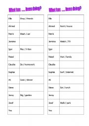 English worksheet: Present perfect continuous -  jigsaw speaking exercise