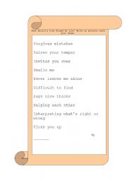 English Worksheet: Acrostic Friendship