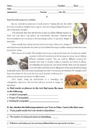 English Worksheet: Environment test