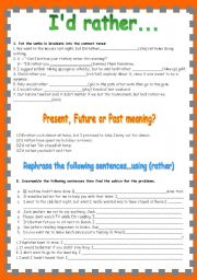 English Worksheet: Expressing preferences with Id rather (Upstream Unit 9)