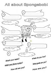 English Worksheet: all about spongebob