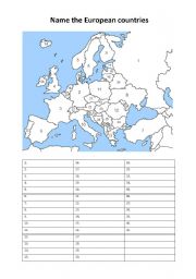 English Worksheet: Name the European countries