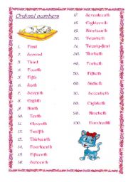 English Worksheet: ordinal numbers