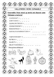 English Worksheet: Halloween Word Scramble