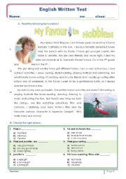 English Worksheet: My Favourite Hobbies