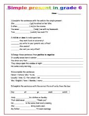 English Worksheet: simple present in grade 6