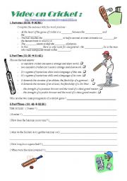 English Worksheet: VIDEO ON CRICKET + KEY