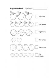 English Worksheet: big or small fruit