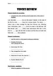 English worksheet: Tenses Review (present simple, continuous, and past)