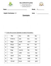 English worksheet: Synonym