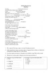English Worksheet: Song: Just the way you are