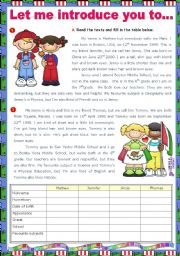 English Worksheet: Let me introduce you to...  - Reading Comprehension