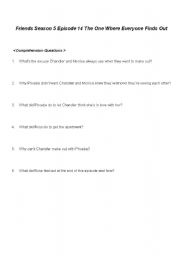 English worksheet: Friends Season 5 Episode 14 The One Where Everyone Finds Out