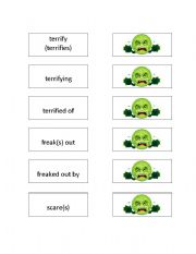 English Worksheet: Scary Things Board Game Card Set and Rules