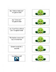 English Worksheet: Scary Things Board Game Punishment Card Set