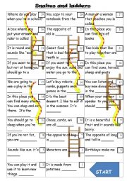English Worksheet: snakes and ladders - vocabulary game