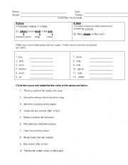 English worksheet: Nouns, verbs