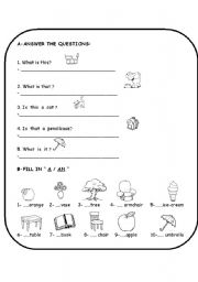 English Worksheet: PLURALS/ A-AN / THIS-THAT