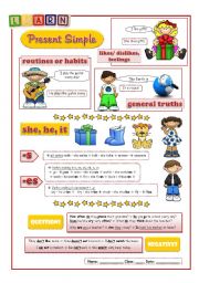 English Worksheet: Present Simple (info) - includes printer friendly version