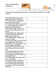 English Worksheet: Monster matching mingle for monster vocab
