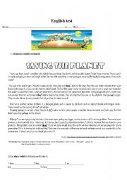 English Worksheet: Test- Environment:  Saving the planet