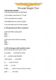 English worksheet: present simple test