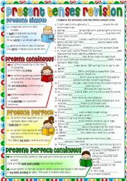 Mixed Present Tenses Revision (Greyscale + KEY included)