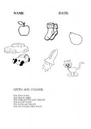 English worksheet: listen and colour