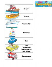 English Worksheet: transportation color version