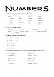 English Worksheet: Numbers 1-20 and 20-100