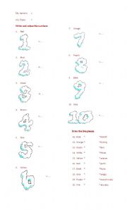 English worksheet: colouring numbers