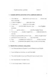 English Worksheet: Conditional exercises
