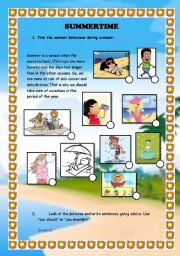 English Worksheet: SUMMER TIME. Use of SHOULD/SHOULDNT