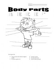 English Worksheet: Name the body parts +coloring activity (fully editable)