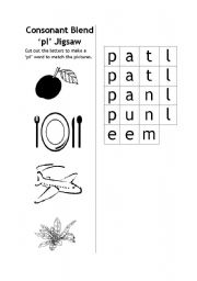English Worksheet: Consonant Blend pl Jigsaw 