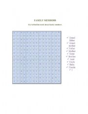 English worksheet: Word search game (Family members)