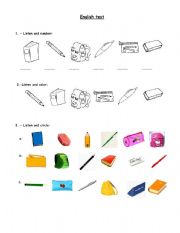 Test about colours, school objects, and numbers