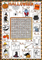 English Worksheet: Halloween - WOEDSEARCH (Greyscale included)