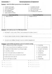 English Worksheet: agreeing / disagreeing