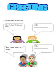 English worksheet: GREETING