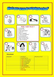 English Worksheet: Whats your excuse for not going to school?What happened?