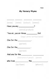 English worksheet: Baa Baa Black Sheep - make your own nursery rhyme!