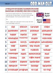 English Worksheet: Odd One Out -American English / British English