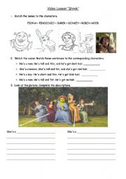 English Worksheet: SHREK Video Lesson