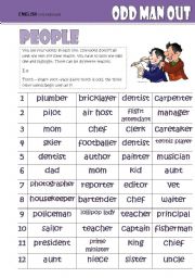 English Worksheet: Odd One Out -People