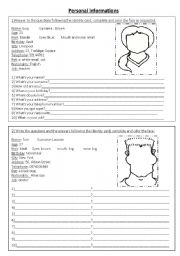 English Worksheet: PERSONAL INFORMATIONS AND FACE PARTS